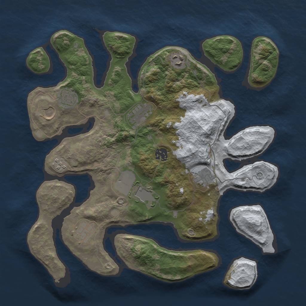 Rust Map: Barren, Size: 3500, Seed: 2697346, 12 Monuments