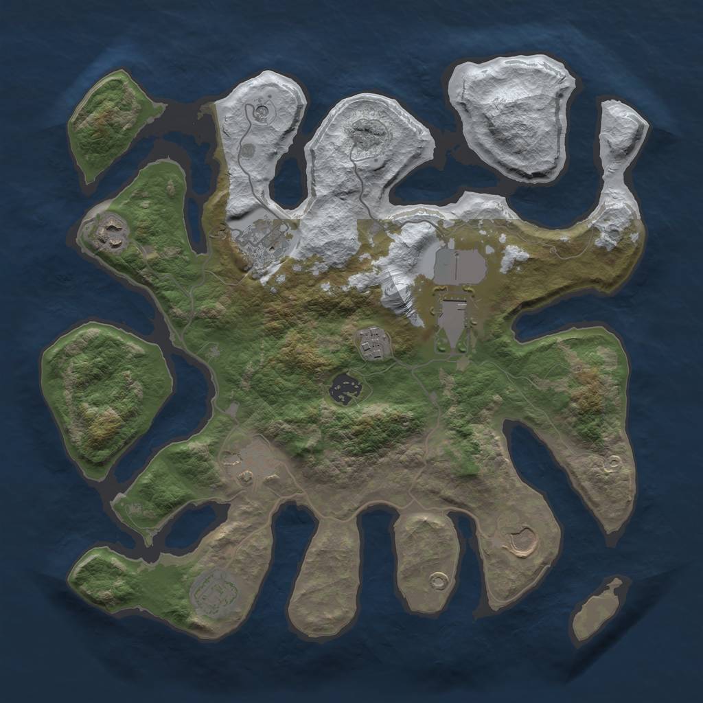 Rust Map: Barren, Size: 3500, Seed: 3396096, 11 Monuments