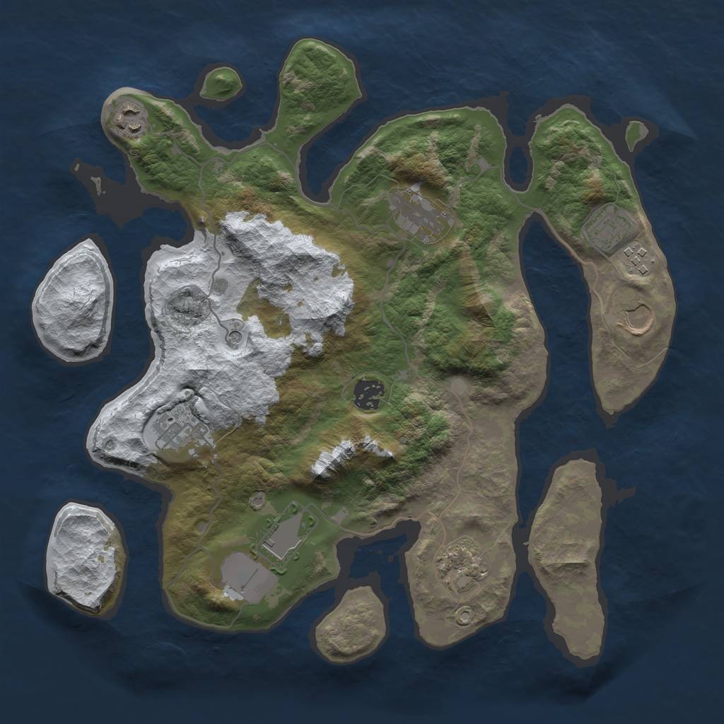 Rust Map: Barren, Size: 3500, Seed: 3860720, 12 Monuments