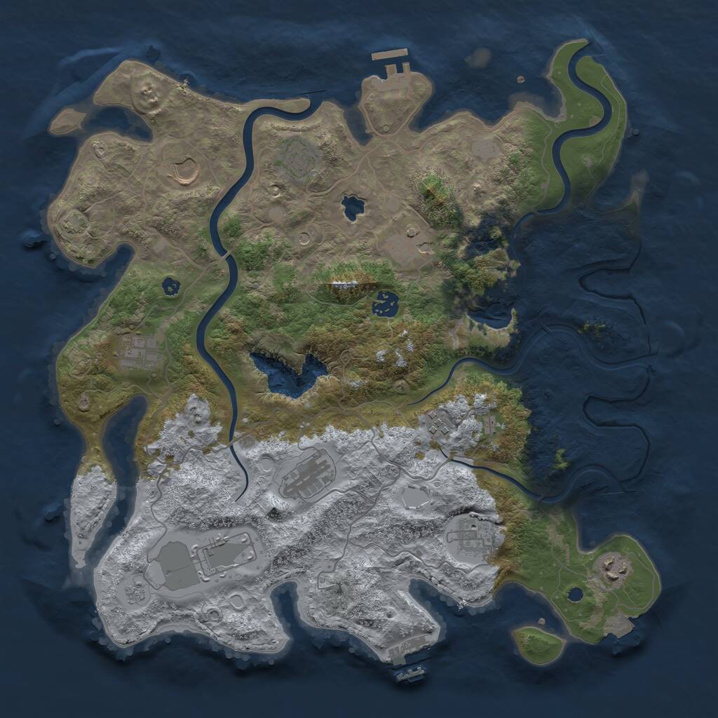 Rust Map: Procedural Map, Size: 4000, Seed: 738528, 16 Monuments