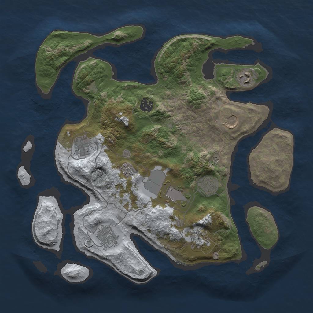 Rust Map: Barren, Size: 3500, Seed: 1003774, 12 Monuments