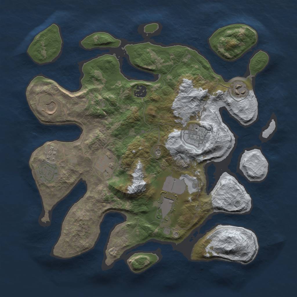 Rust Map: Barren, Size: 3500, Seed: 5174646, 11 Monuments