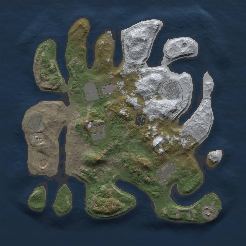 Rust Map: Barren, Size: 3500, Seed: 5458829, 12 Monuments