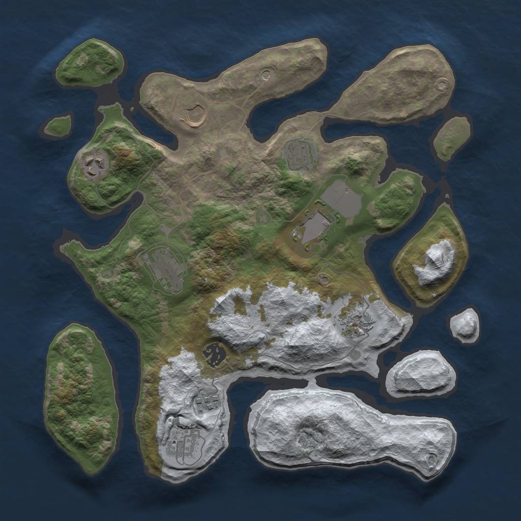 Rust Map: Barren, Size: 3500, Seed: 1795101, 12 Monuments
