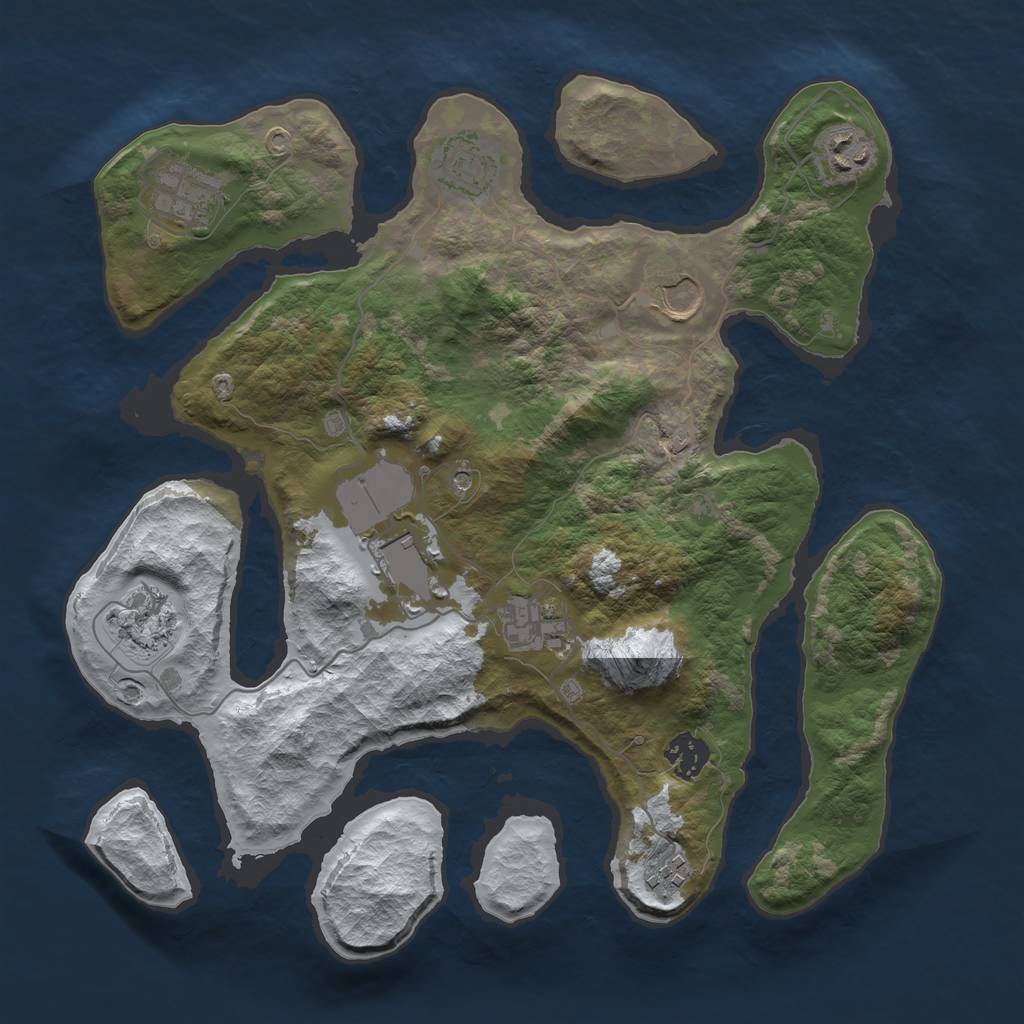 Rust Map: Barren, Size: 3500, Seed: 4821372, 12 Monuments