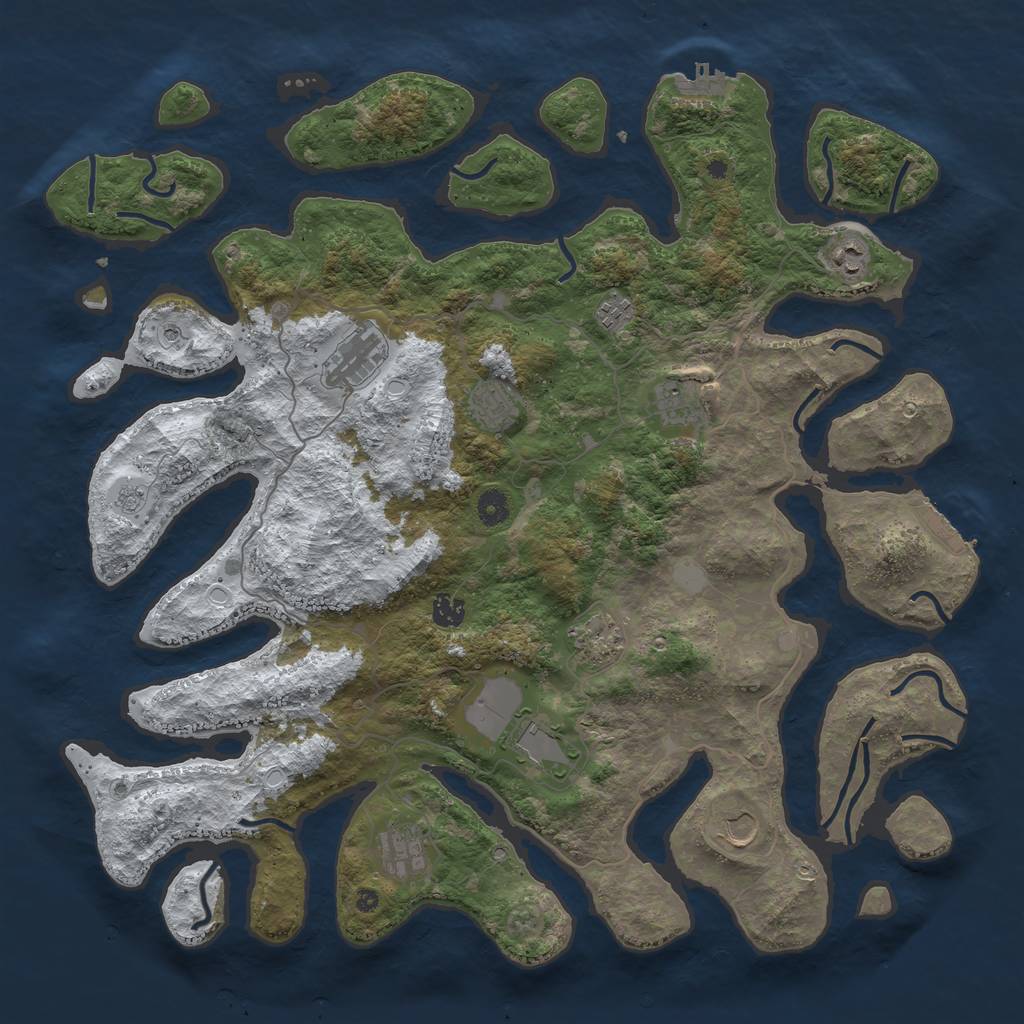 Rust Map: Procedural Map, Size: 4500, Seed: 3628338, 19 Monuments