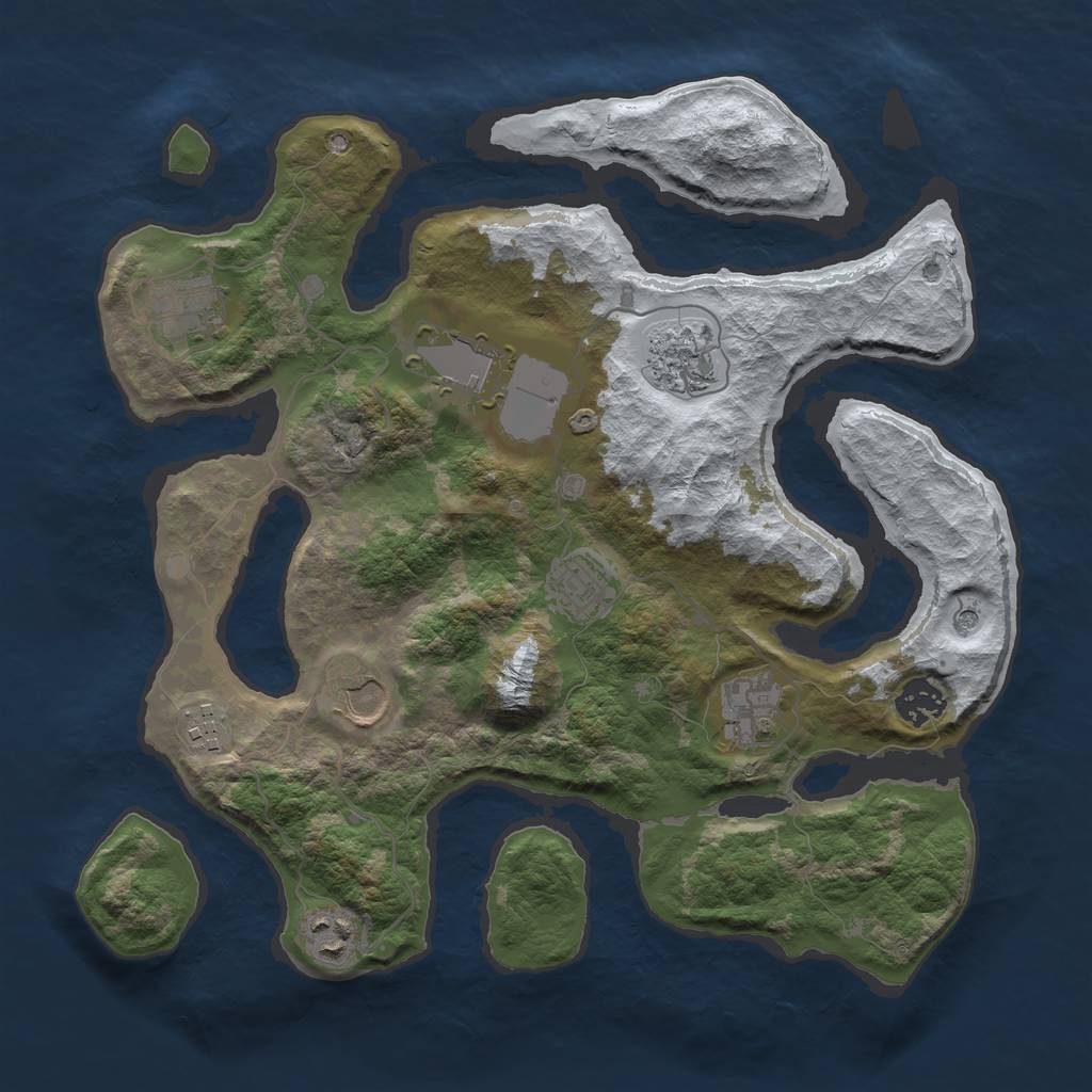 Rust Map: Barren, Size: 3500, Seed: 4264721, 12 Monuments