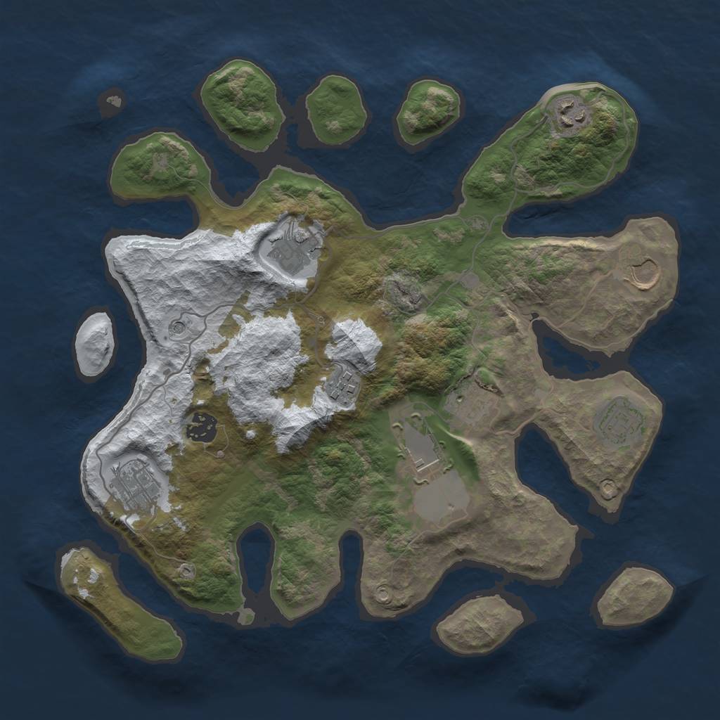 Rust Map: Barren, Size: 3500, Seed: 4005465, 12 Monuments