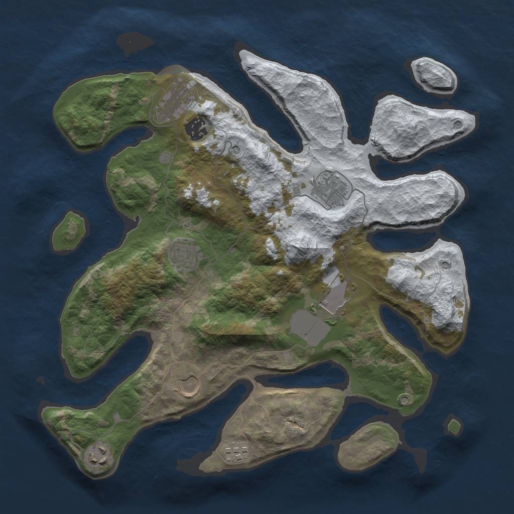 Rust Map: Barren, Size: 3500, Seed: 4613105, 11 Monuments