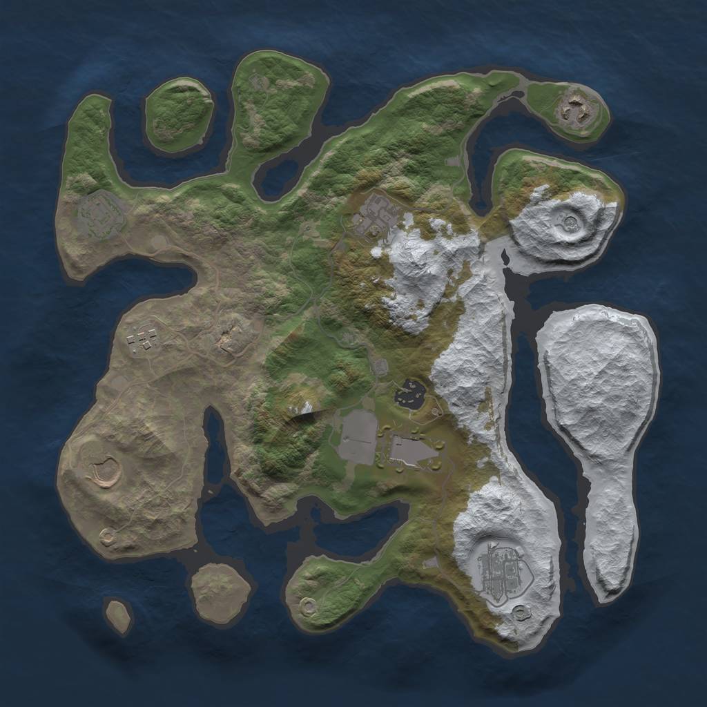 Rust Map: Barren, Size: 3500, Seed: 2330439, 11 Monuments
