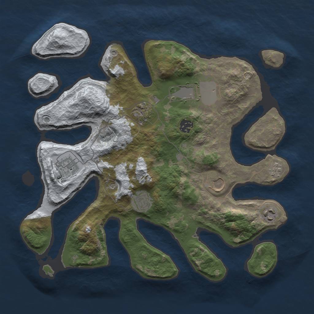 Rust Map: Barren, Size: 3500, Seed: 2721587, 11 Monuments