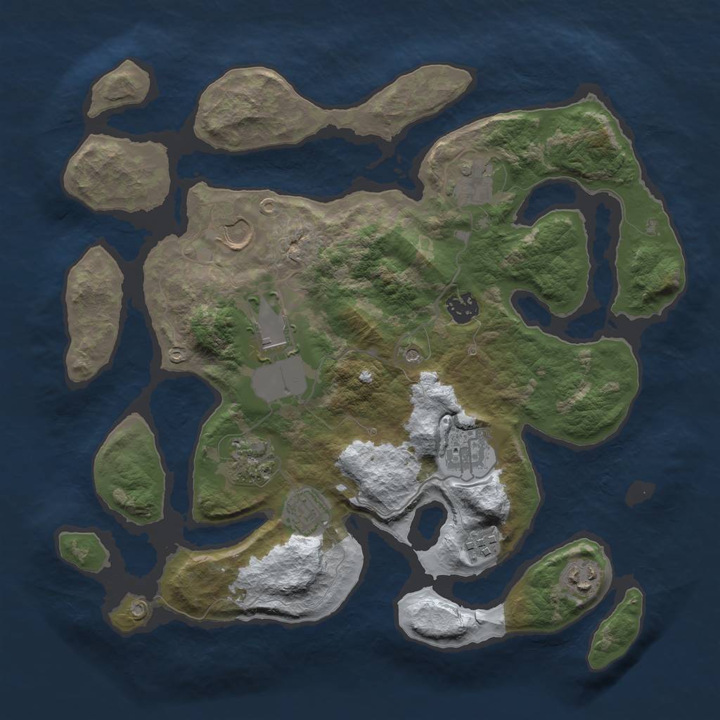 Rust Map: Barren, Size: 3500, Seed: 5996571, 12 Monuments