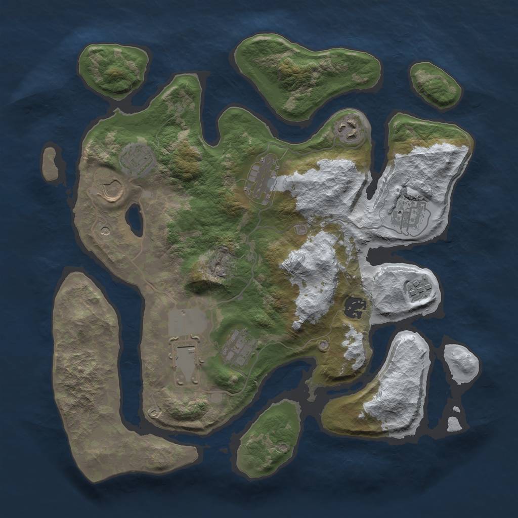 Rust Map: Barren, Size: 3500, Seed: 3088739, 12 Monuments