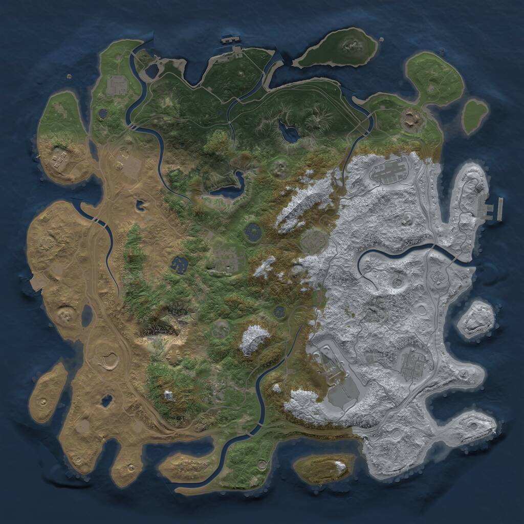 Rust Map: Procedural Map, Size: 4500, Seed: 4893711, 19 Monuments