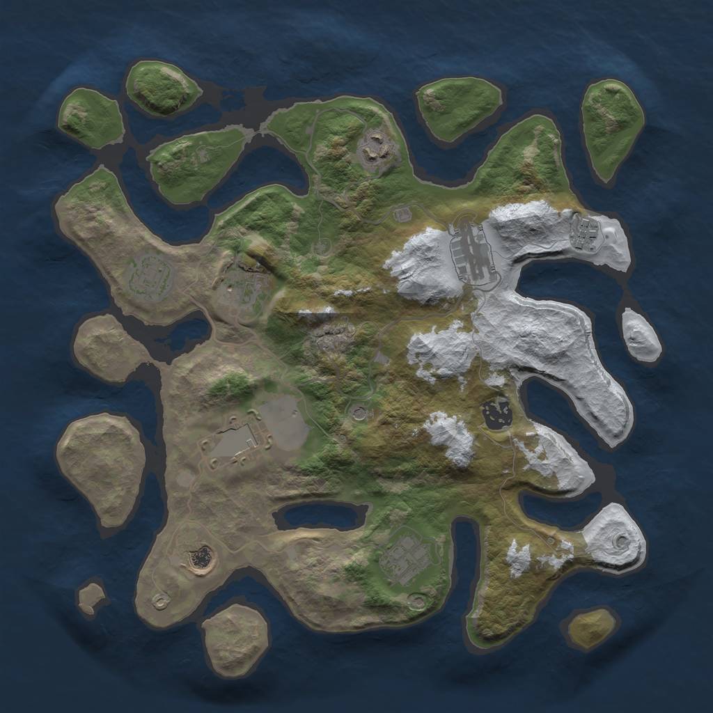Rust Map: Barren, Size: 3500, Seed: 3219914, 12 Monuments