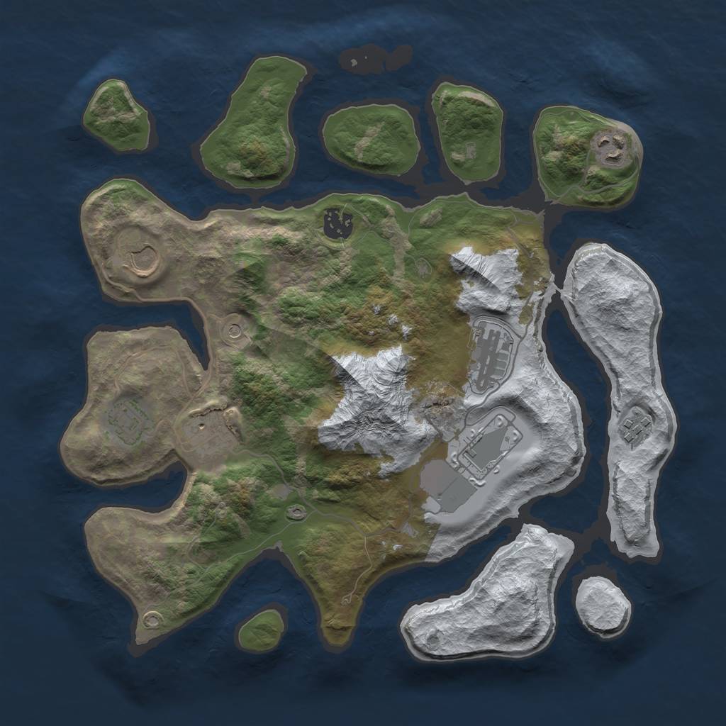 Rust Map: Barren, Size: 3500, Seed: 3898390, 11 Monuments