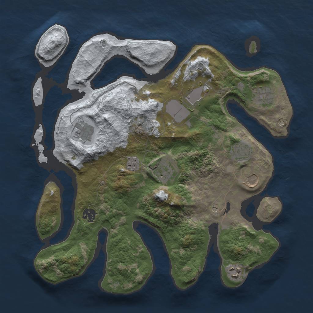 Rust Map: Barren, Size: 3500, Seed: 3421817, 12 Monuments