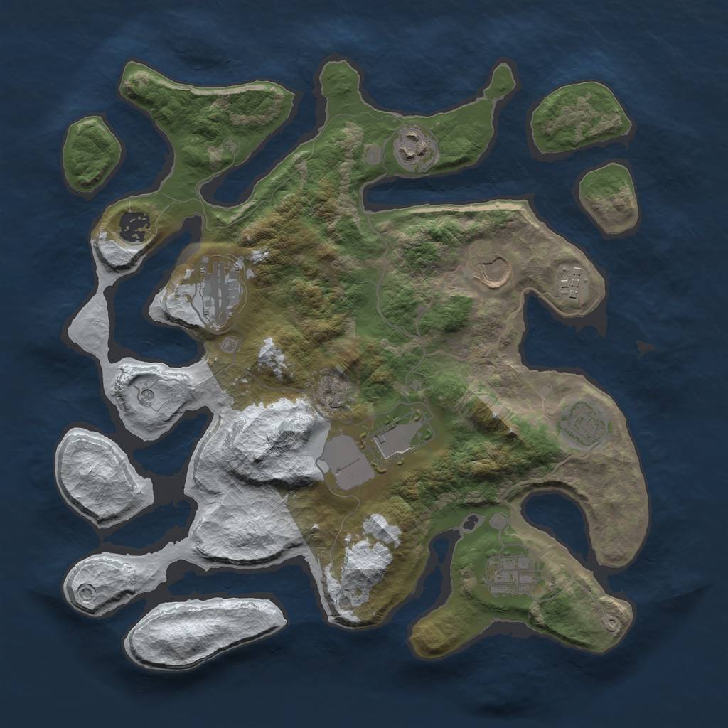 Rust Map: Barren, Size: 3500, Seed: 4046749, 11 Monuments