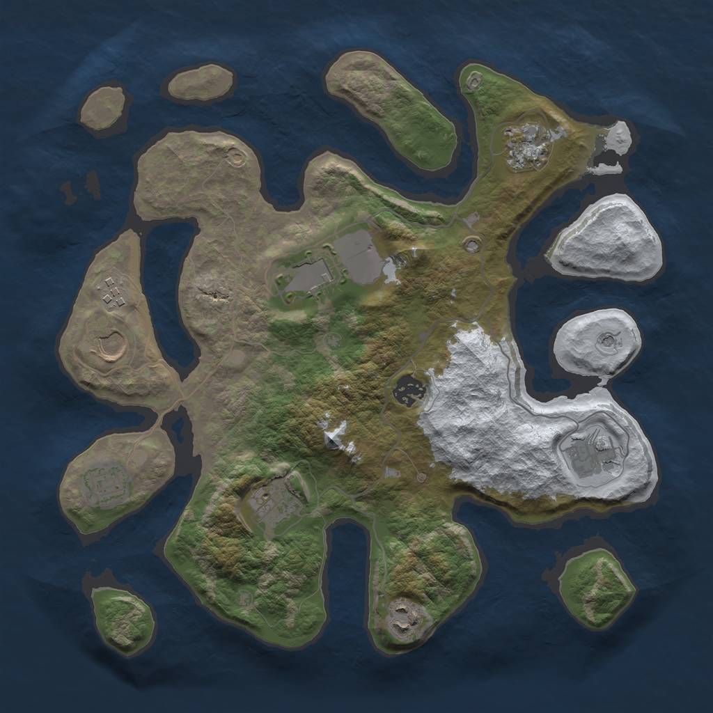 Rust Map: Barren, Size: 3500, Seed: 5215130, 12 Monuments