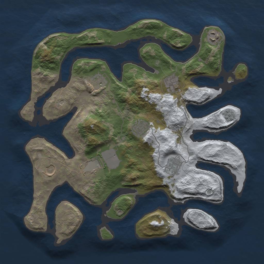 Rust Map: Barren, Size: 3500, Seed: 1807747, 11 Monuments