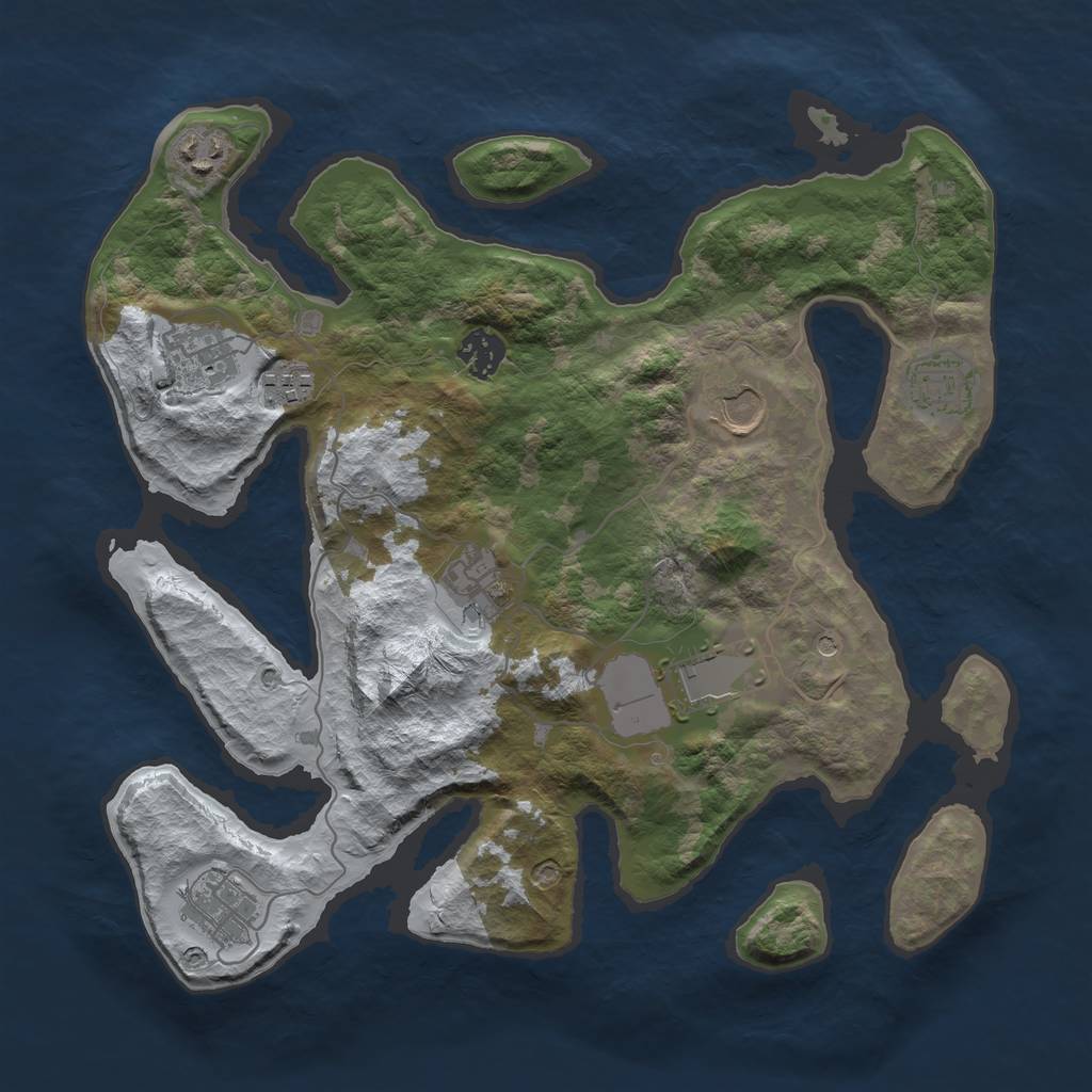 Rust Map: Barren, Size: 3500, Seed: 601569204, 12 Monuments