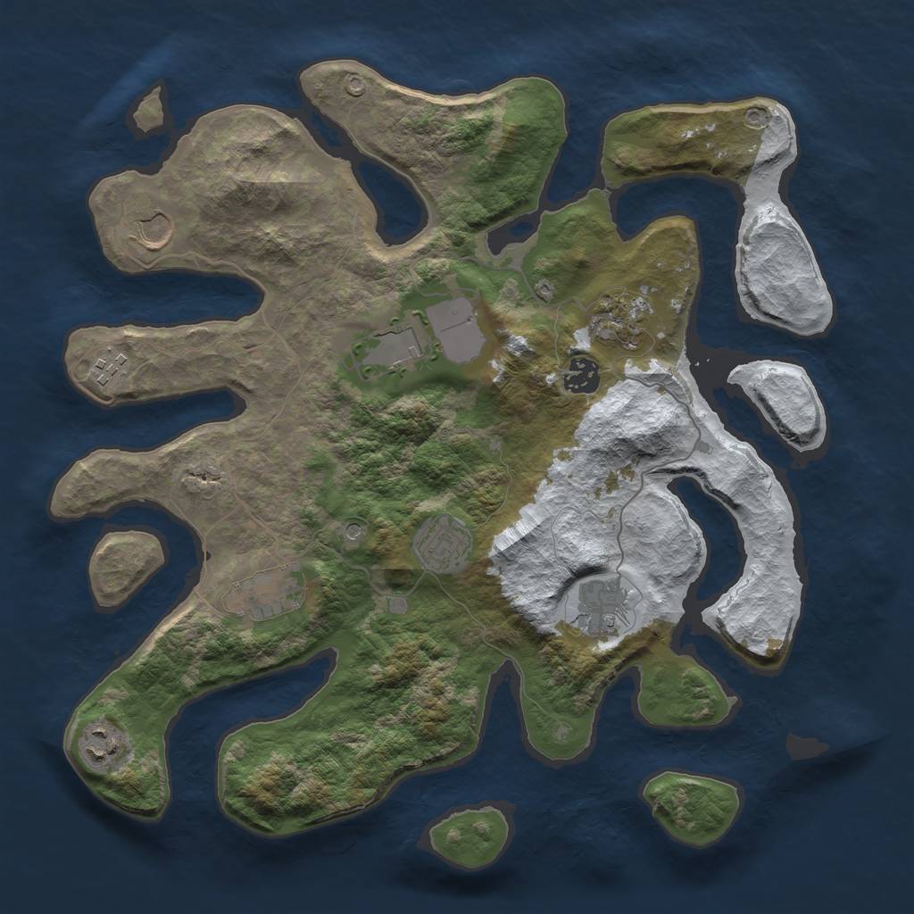 Rust Map: Barren, Size: 3700, Seed: 1284281964, 12 Monuments