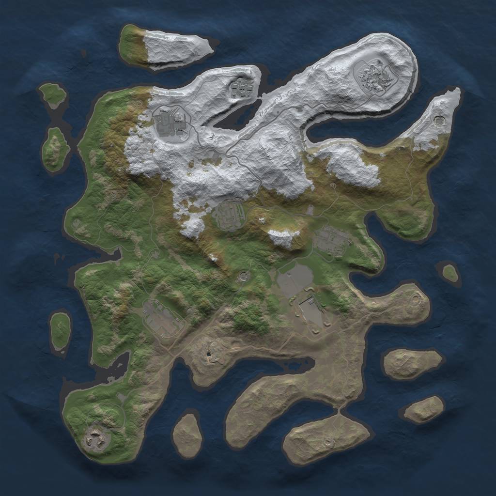 Rust Map: Barren, Size: 3700, Seed: 1218689599, 11 Monuments