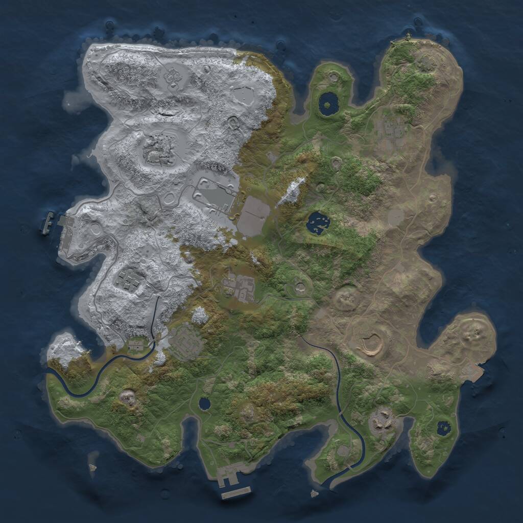 Rust Map: Procedural Map, Size: 3550, Seed: 74773, 15 Monuments
