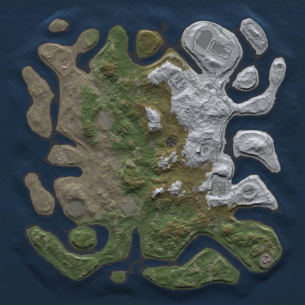 Rust Map: Barren, Size: 4500, Seed: 2825940, 13 Monuments