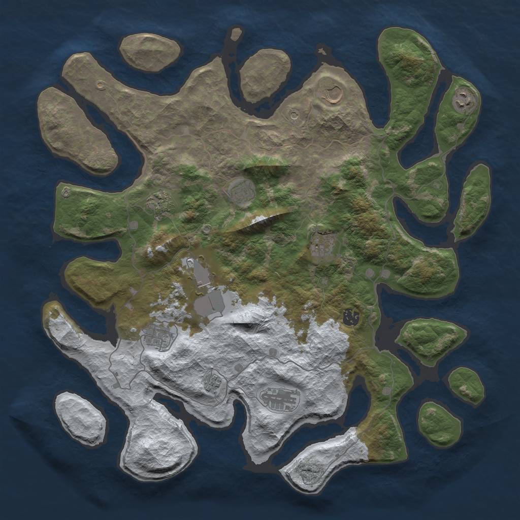 Rust Map: Barren, Size: 4500, Seed: 4308818, 13 Monuments