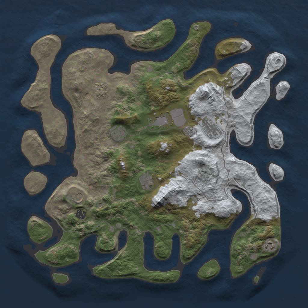 Rust Map: Barren, Size: 4500, Seed: 4686659, 12 Monuments