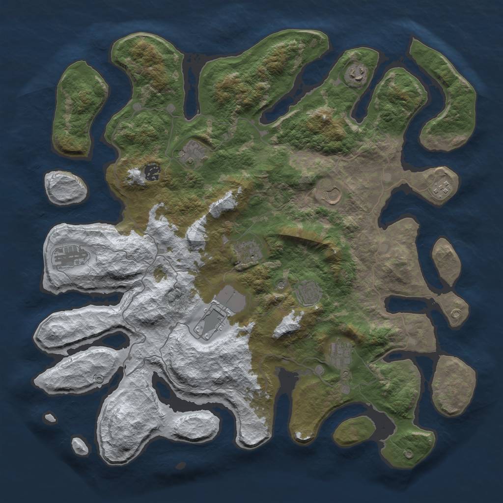 Rust Map: Barren, Size: 4500, Seed: 3036195, 13 Monuments