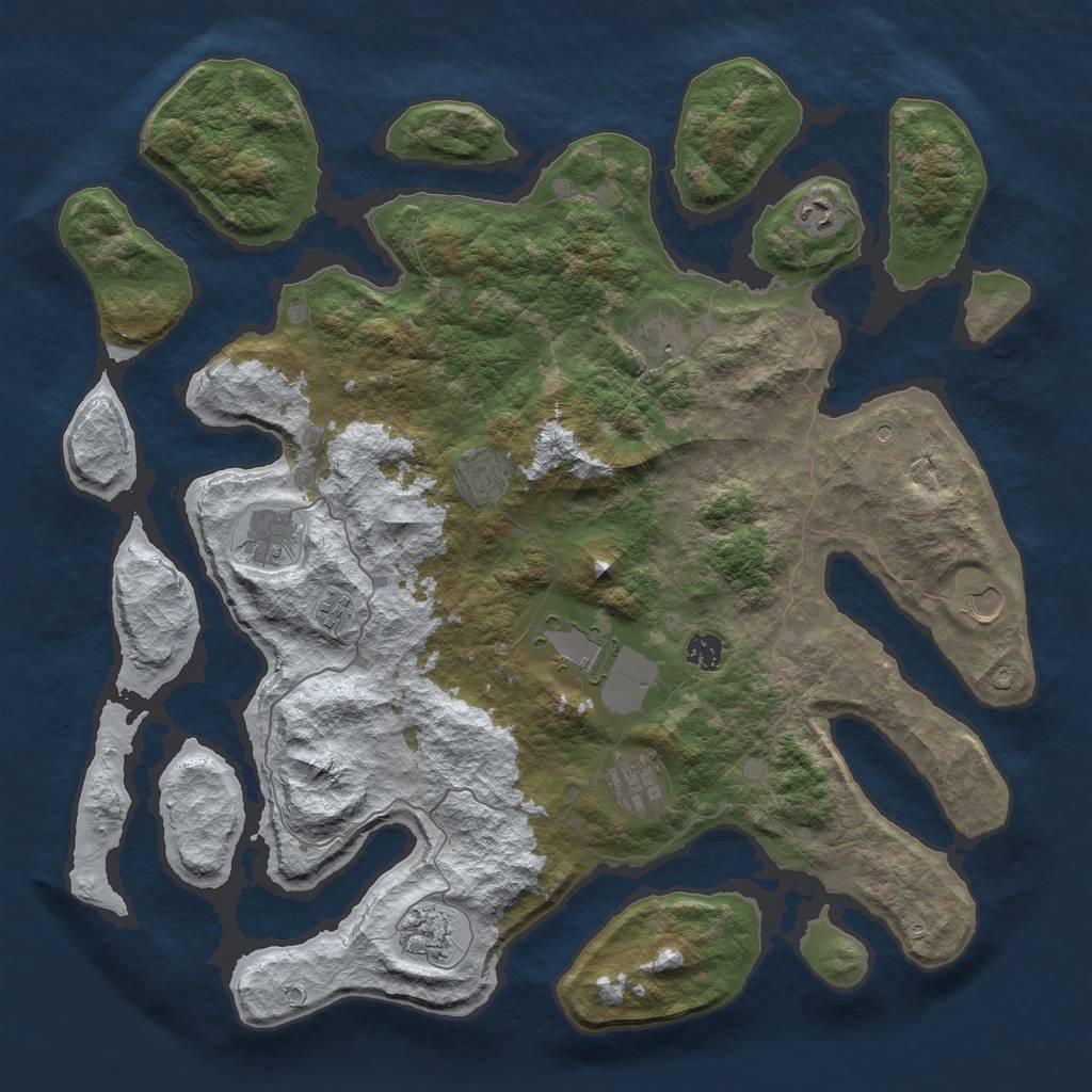 Rust Map: Barren, Size: 4500, Seed: 884424, 13 Monuments