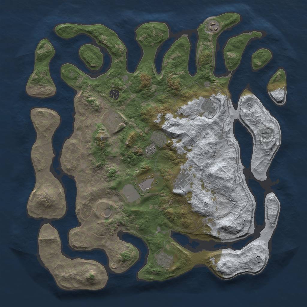 Rust Map: Barren, Size: 4500, Seed: 5558195, 13 Monuments