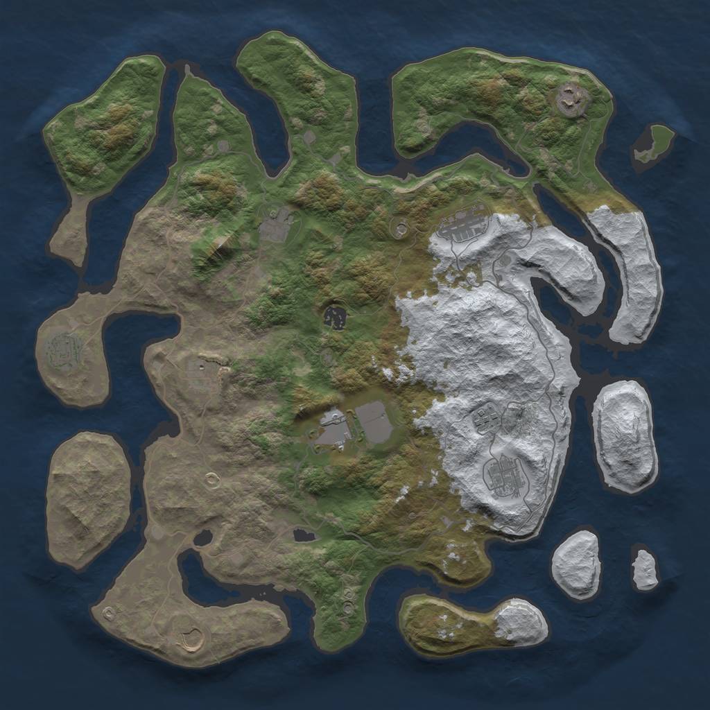Rust Map: Barren, Size: 4500, Seed: 1488325, 13 Monuments