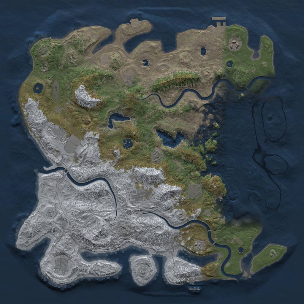 Rust Map: Procedural Map, Size: 4500, Seed: 43523, 16 Monuments