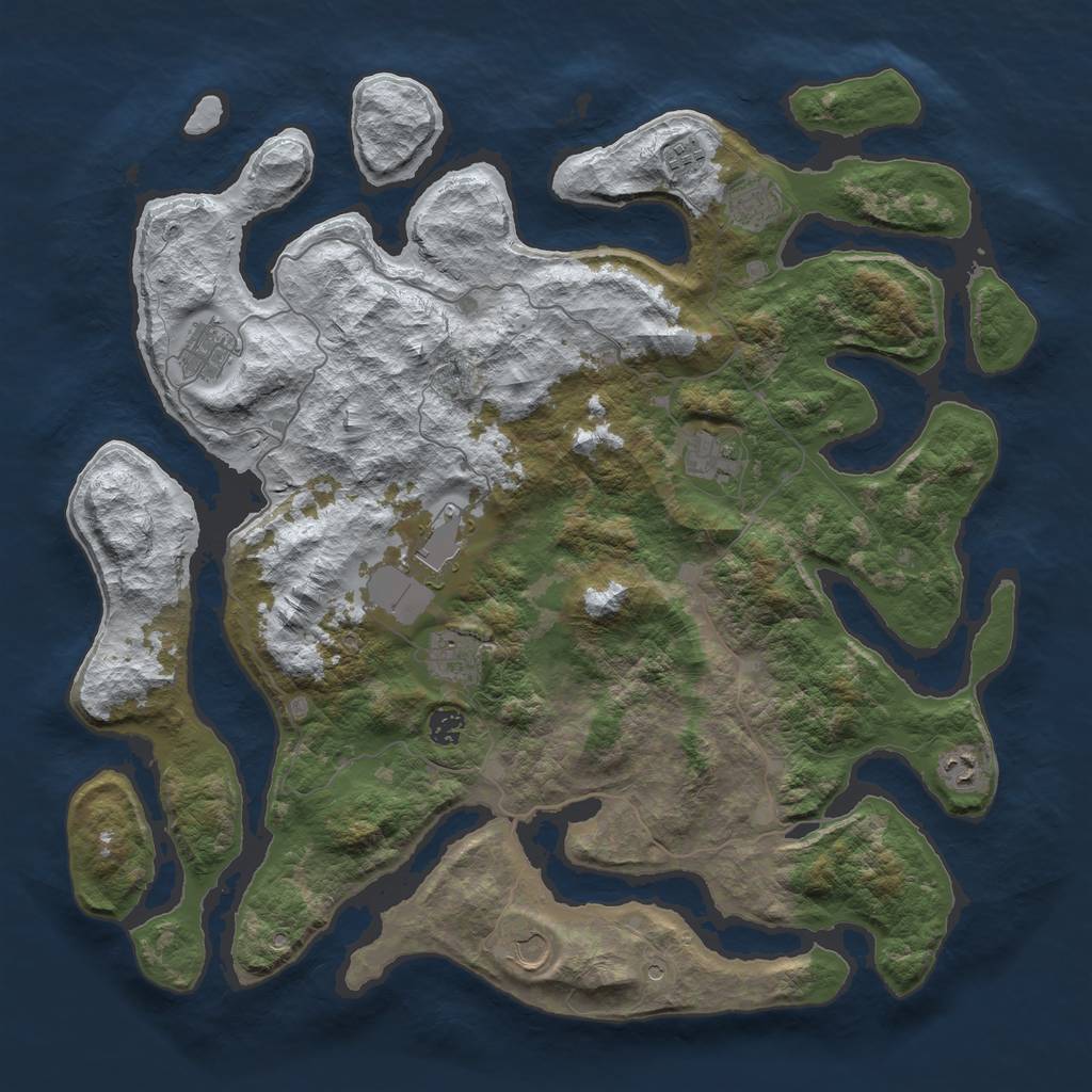 Rust Map: Barren, Size: 4500, Seed: 3421893, 12 Monuments