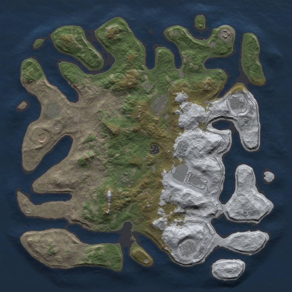 Rust Map: Barren, Size: 4500, Seed: 5074248, 13 Monuments