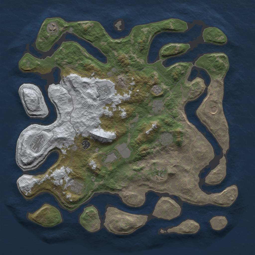 Rust Map: Barren, Size: 4500, Seed: 4658343, 14 Monuments
