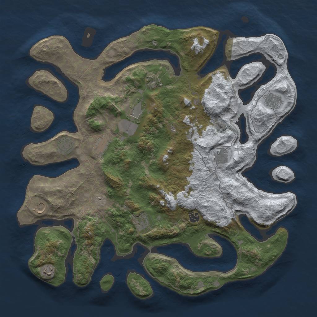 Rust Map: Barren, Size: 4500, Seed: 3831674, 14 Monuments