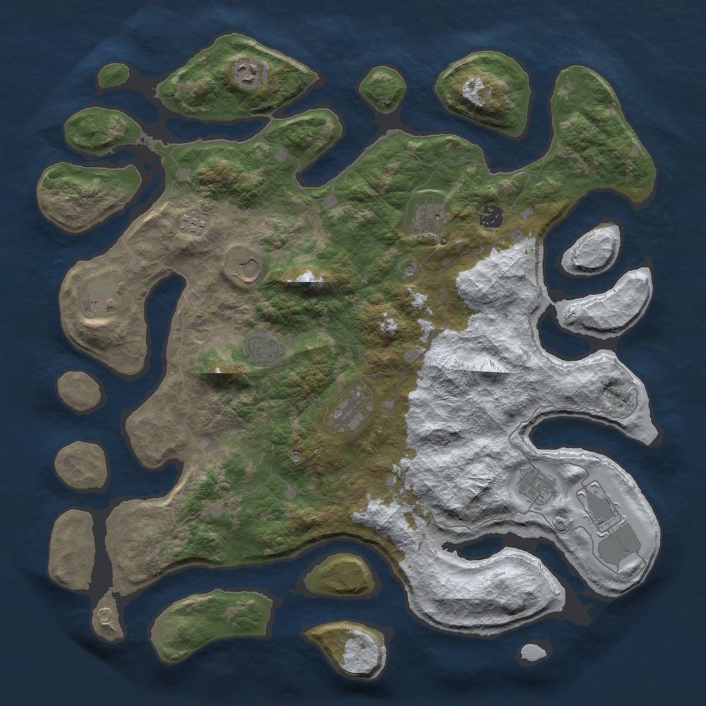 Rust Map: Barren, Size: 4500, Seed: 3952610, 13 Monuments