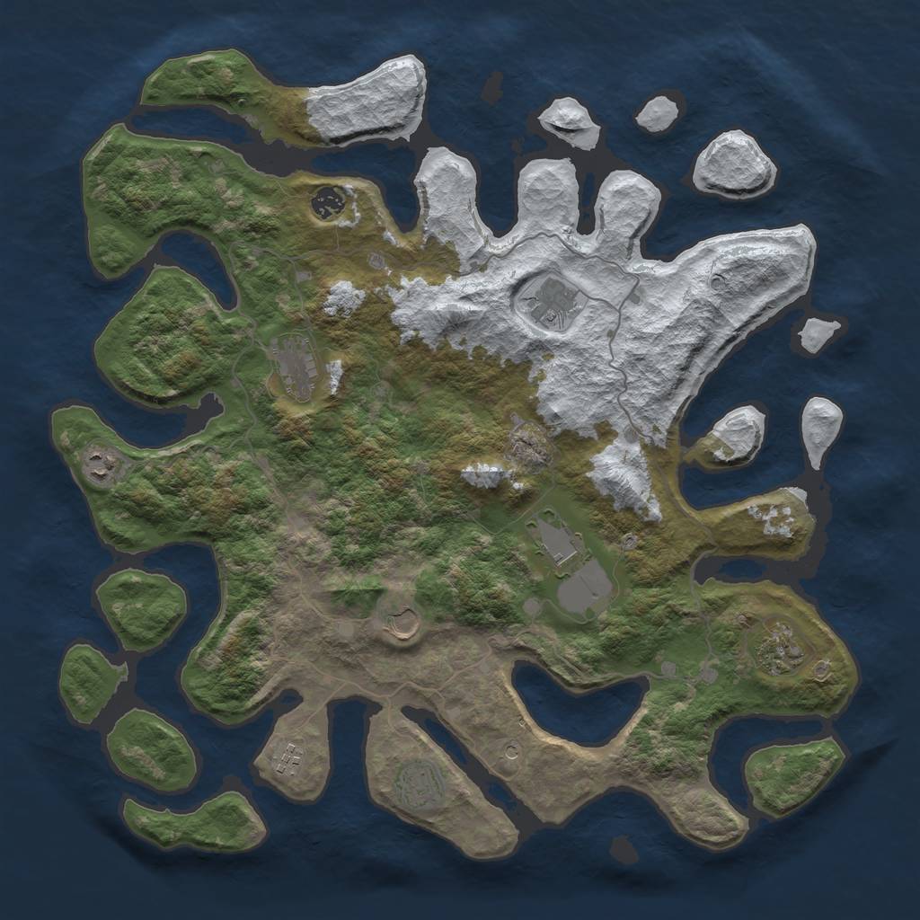 Rust Map: Barren, Size: 4500, Seed: 4927428, 12 Monuments