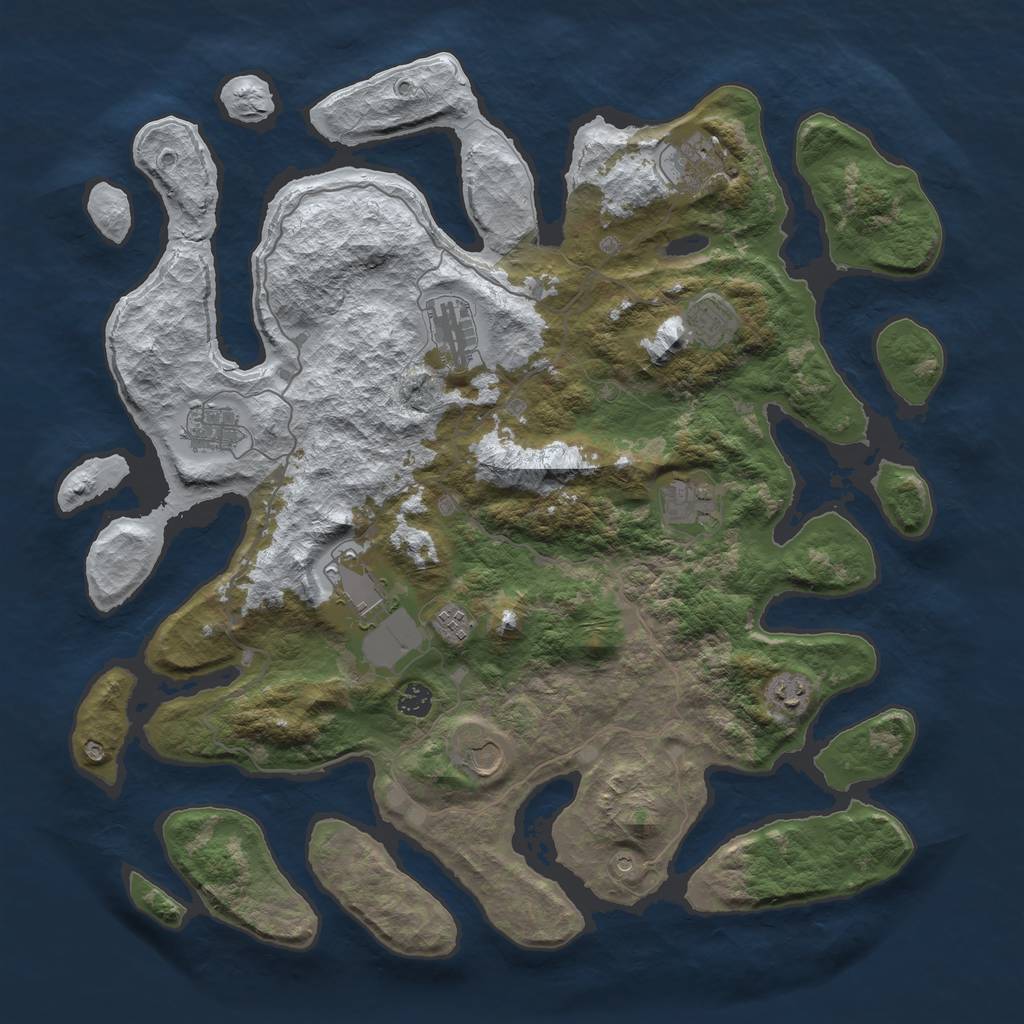 Rust Map: Barren, Size: 4500, Seed: 2075844, 13 Monuments