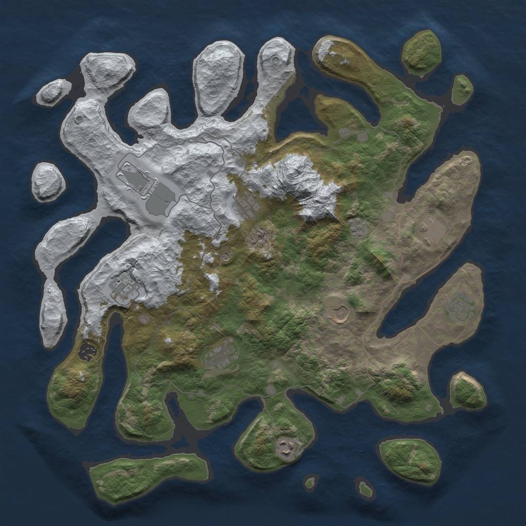 Rust Map: Barren, Size: 4500, Seed: 3007579, 13 Monuments