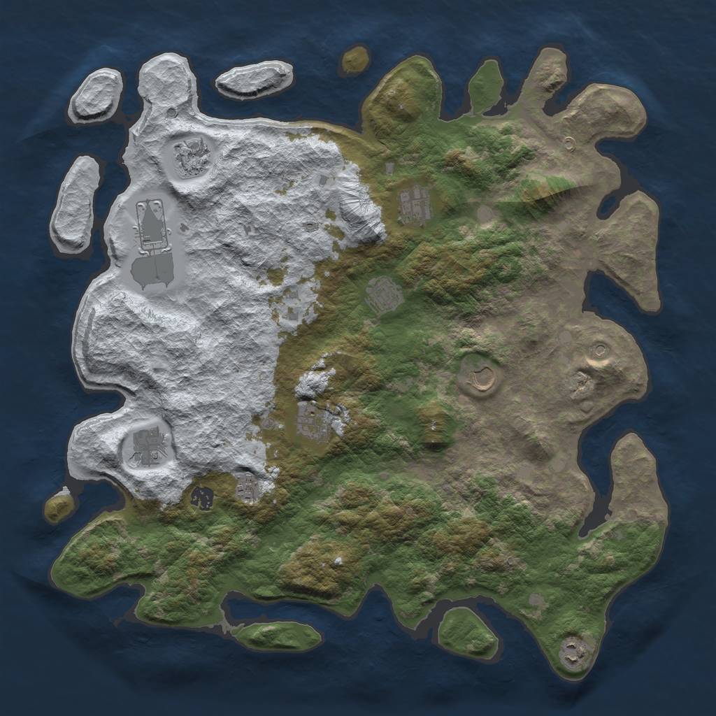Rust Map: Barren, Size: 4500, Seed: 3680644, 13 Monuments