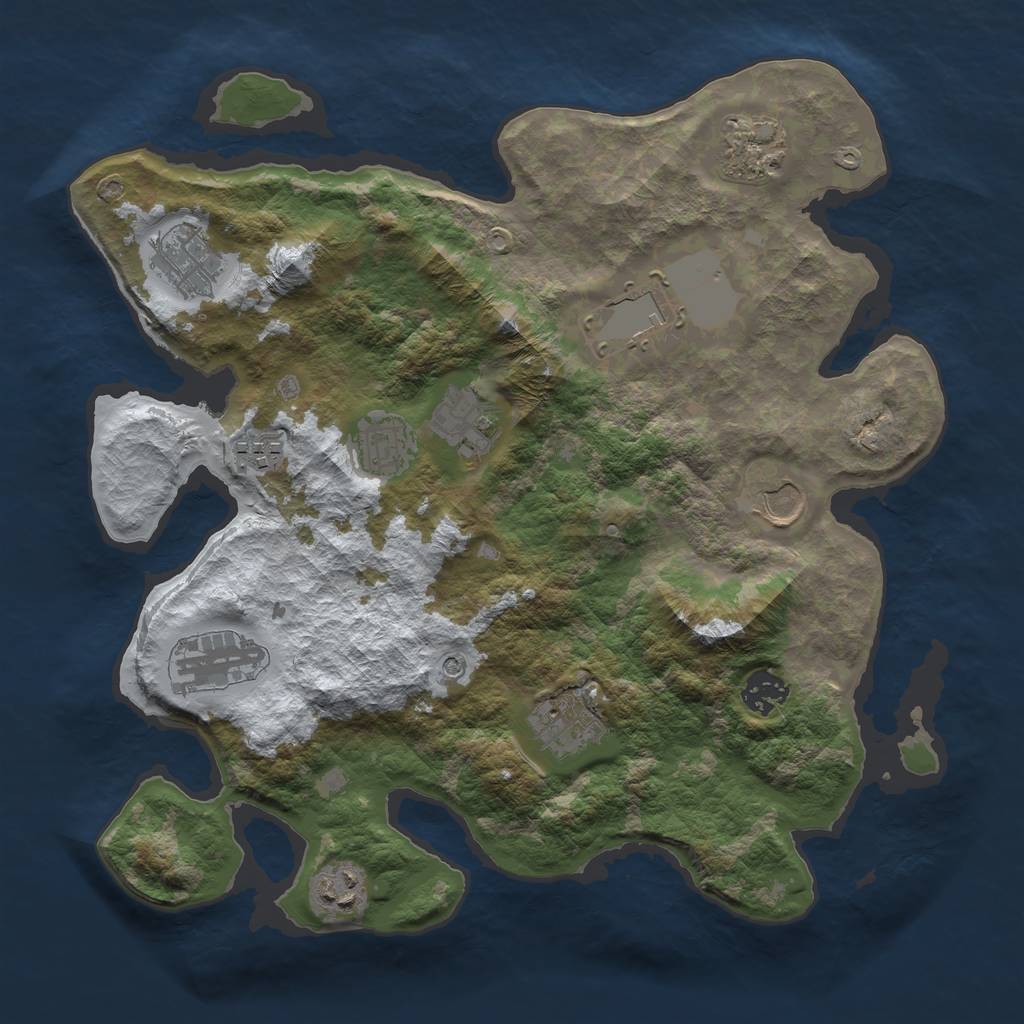 Rust Map: Barren, Size: 3500, Seed: 973352885, 14 Monuments