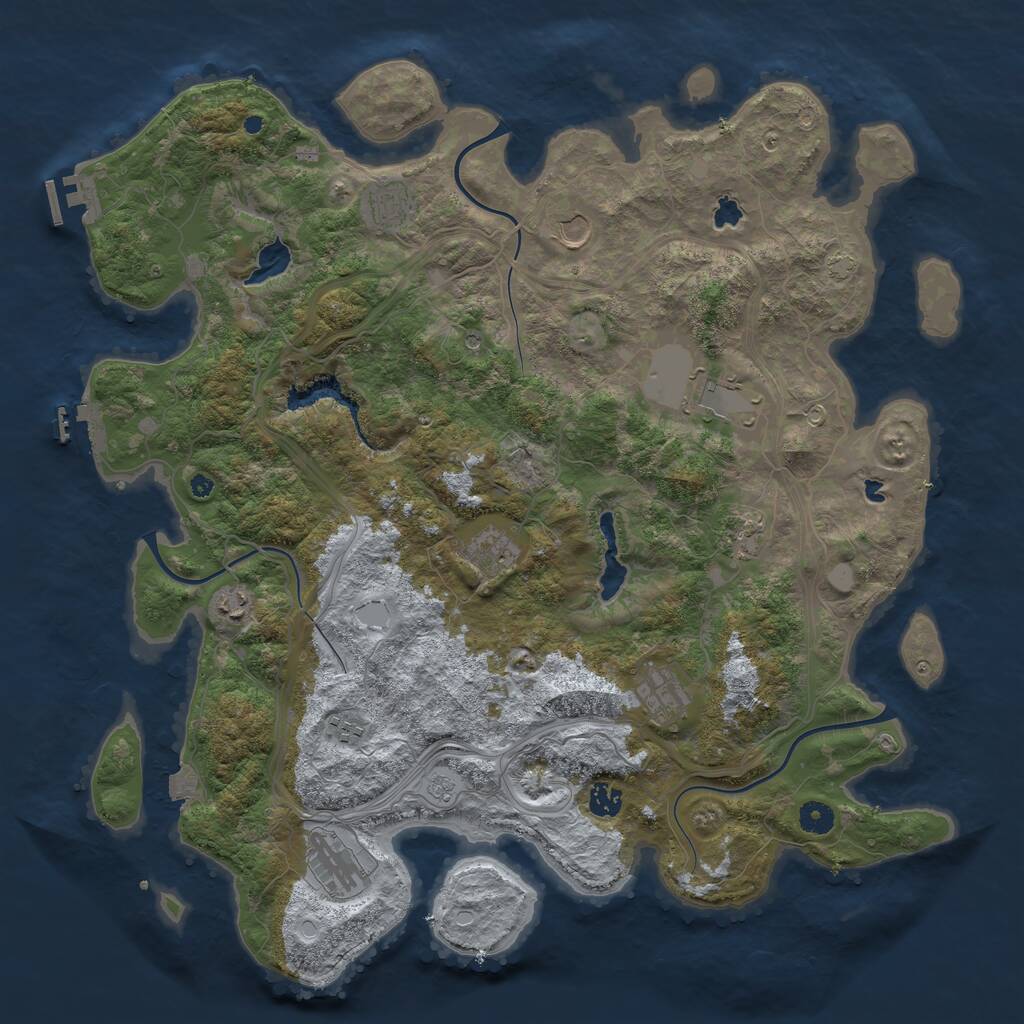 Rust Map: Procedural Map, Size: 4500, Seed: 845387353, 16 Monuments