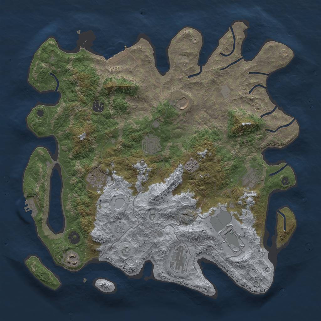 Rust Map: Procedural Map, Size: 3950, Seed: 333619575, 16 Monuments