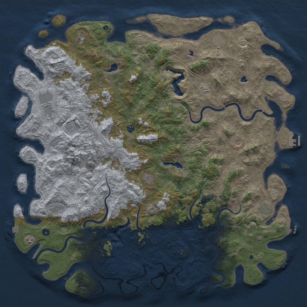 Rust Map: Procedural Map, Size: 6000, Seed: 994201677, 17 Monuments