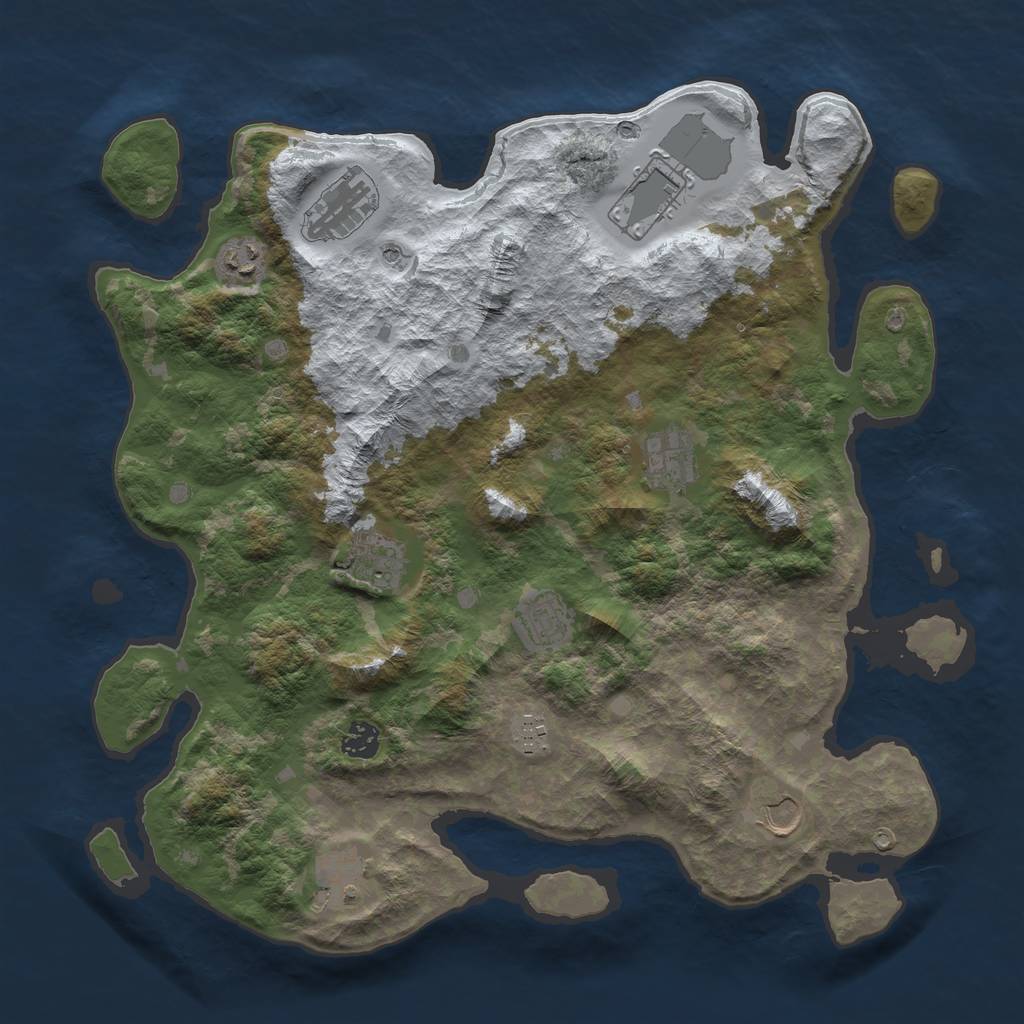 Rust Map: Barren, Size: 4000, Seed: 5, 13 Monuments